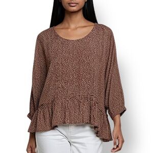 4/$20 O’Neill Rust Brown Speckled Peplum Blouse Top Medium Boho